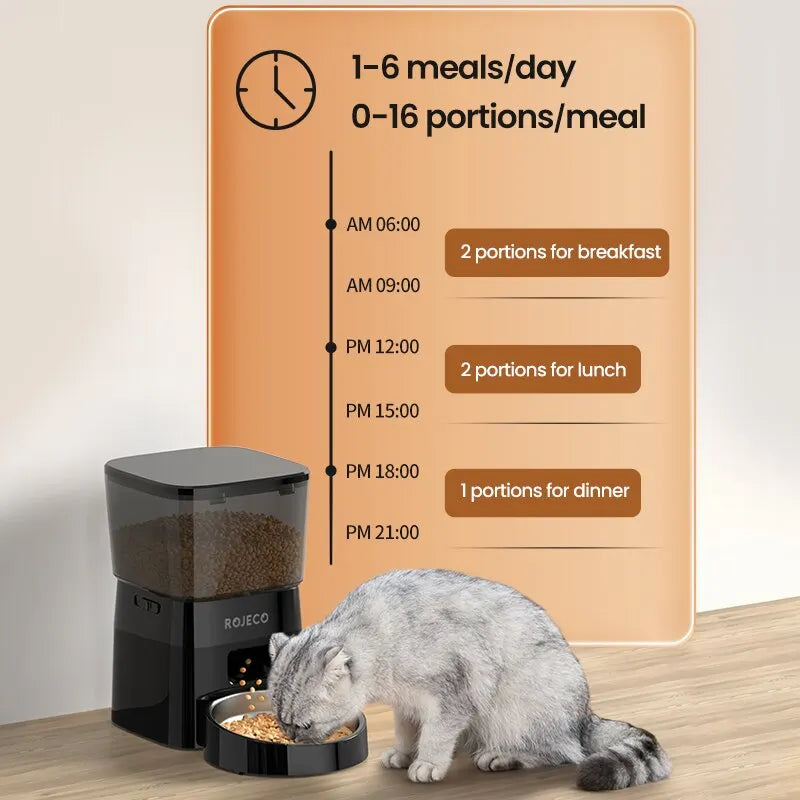 Show love to your pet even when you’re busy — the ROJECO automatic feeder takes care of them for you!