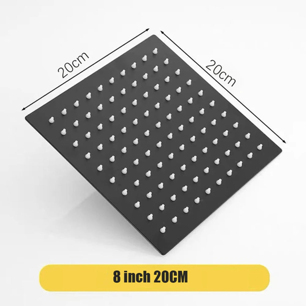 High Pressure Rainfall Stainless Steel Shower Head High Flow 8" 10" 12" Square Pressure Boosting Design Spa Bathroom Showerhead