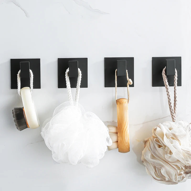 1-4Pcs Strong Adhesive Wall Hook Sticker Hanging Coat Rack Clothes Hanger Shower Robe 3M Hook Kitchen Bathroom Towel hooks Black